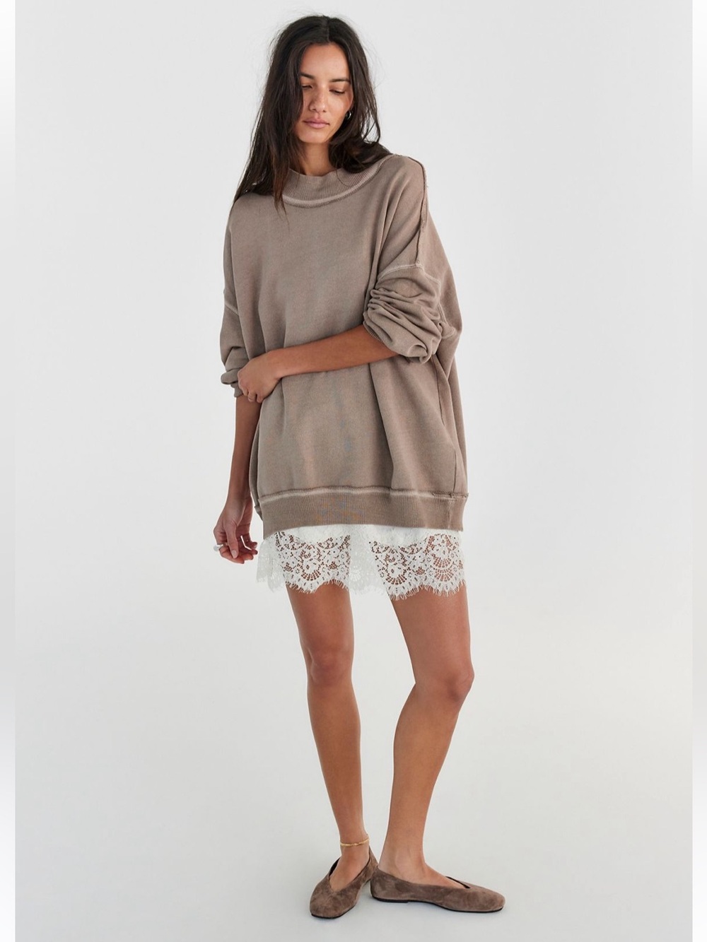 Free People EUC Palm Springs Pullover Size Medium in Dusted Cocoa